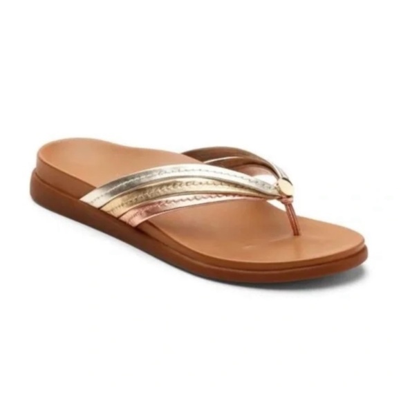 Vionic Palm Catalina Gold Silver Toe Post Orthopedic Sandals - Picture 1 of 10